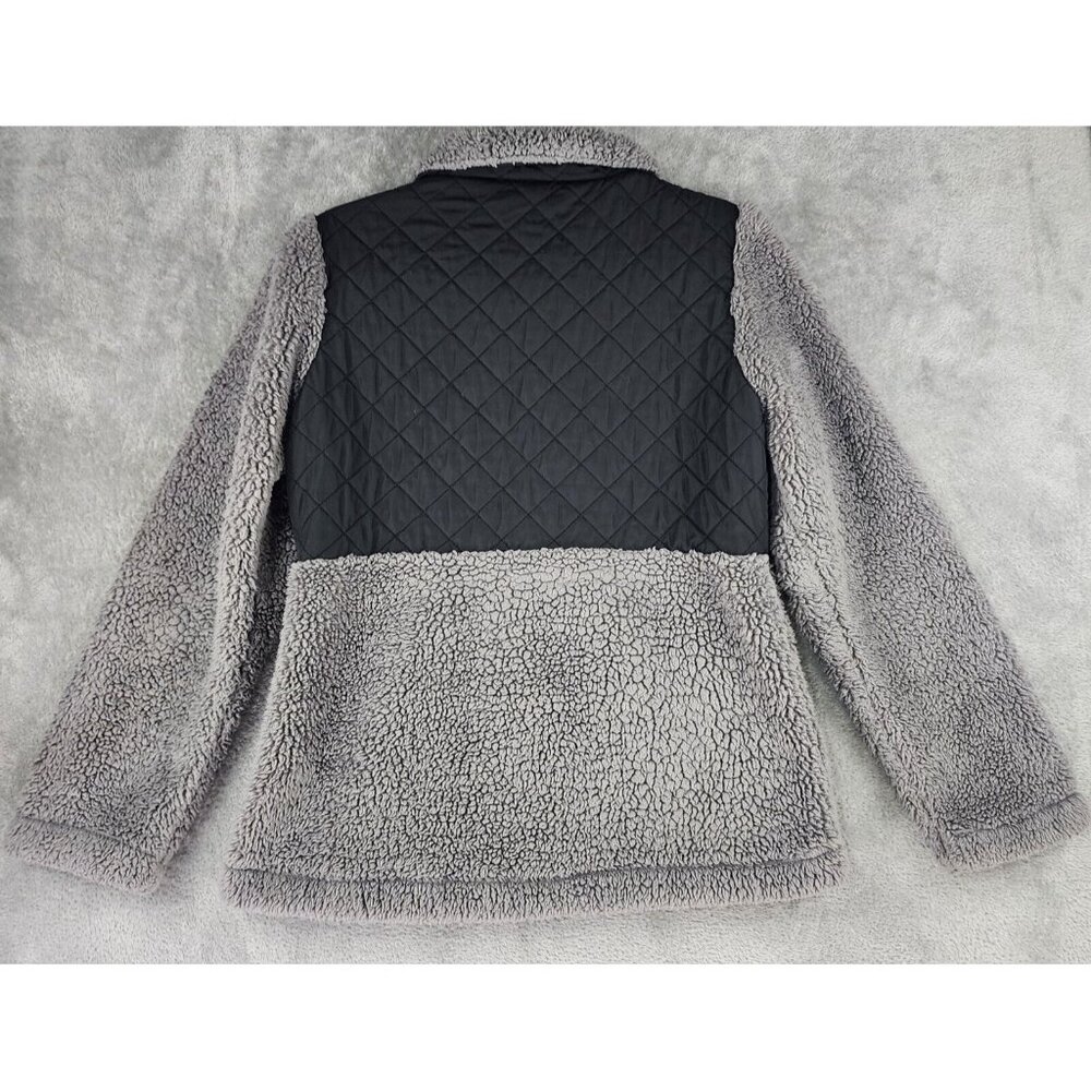 Steve Madden Sherpa Jacket Womens Medium Gray Black Quilted Snap On Outdoor - Picture 2 of 12